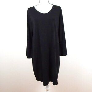 Eileen Fisher Bell Sleeve Dress Women's Size L Black Shift Knee Length Stretch